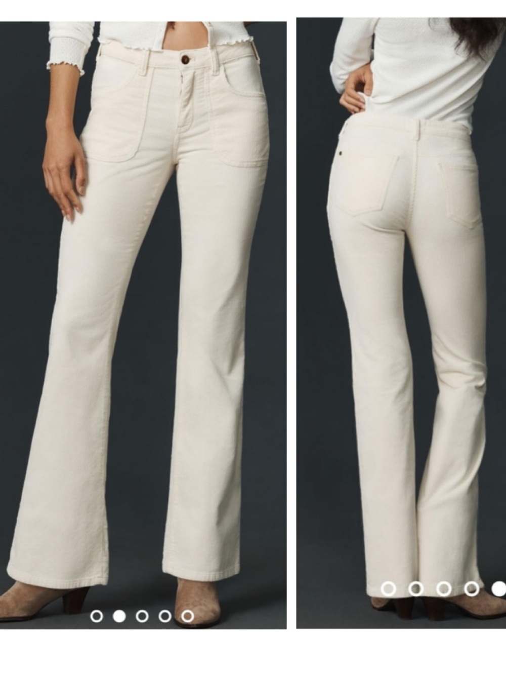 Anthropologie Pilcro The Icon Flare Corduroy Pant in Ivory Cream Sz 33 Pocket